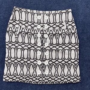 Tailorby Skirt Womens Extra Small Black White Geometric Button Front Patterned
